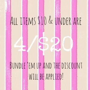 SALE!! All items $10 and under are 4/$20! YAY!! 🛍